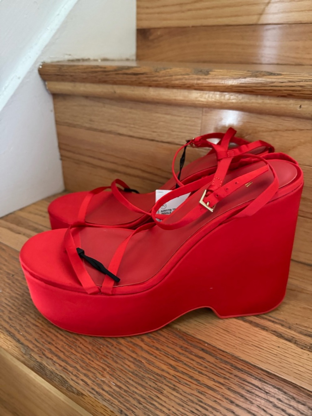 Zara Red Strappy Platform Wedge Sandals